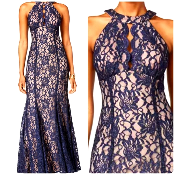 Lace Keyhole Halter Gown Macys 
